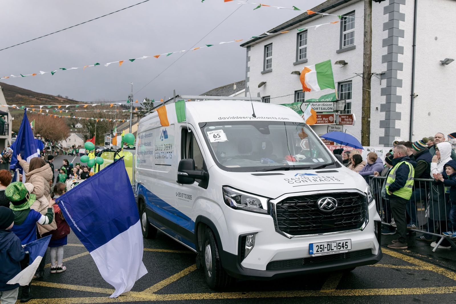 David Deery Contracts van at the Portsalon St. Patrick's Day parade